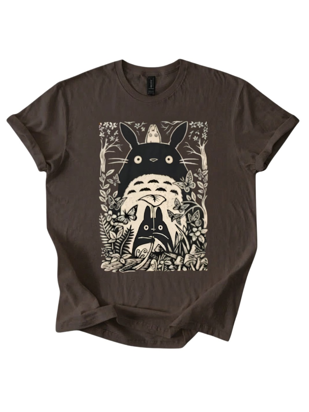 Gildan Brown Totoro-Themed Graphic T-Shirt - Brown